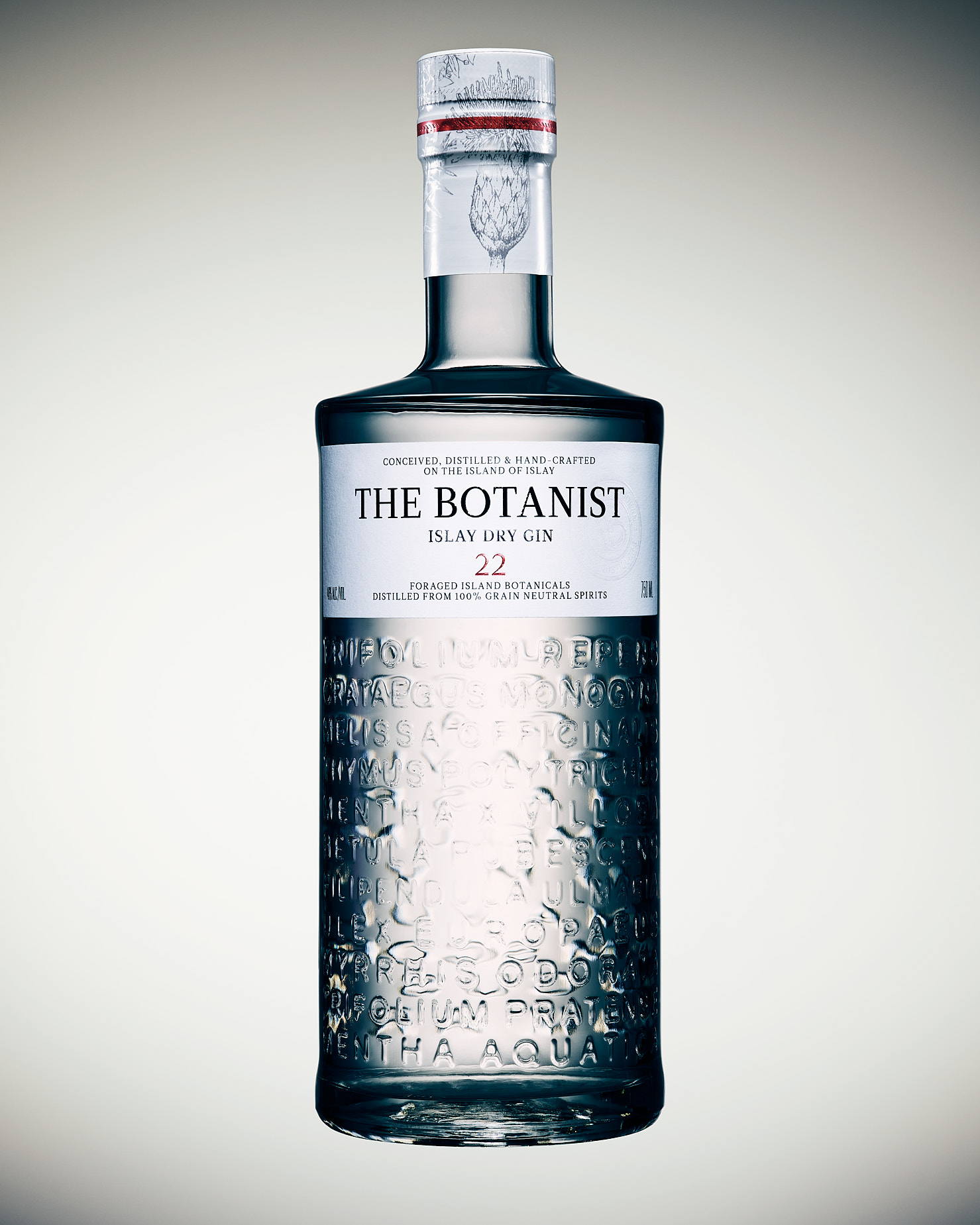 The Botanist Gin bottle on a white 